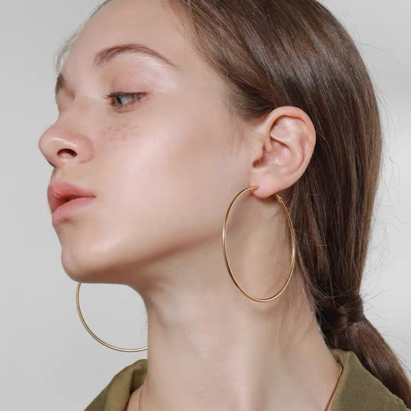 Thin Hoop Earrings-14K Gold