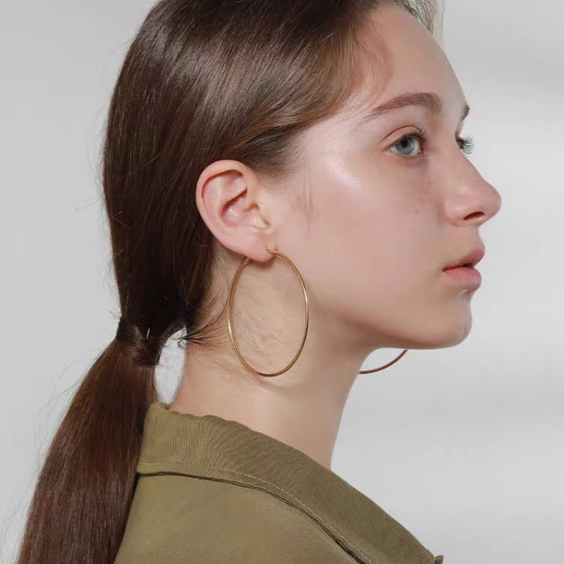 Thin Hoop Earrings-14K Gold