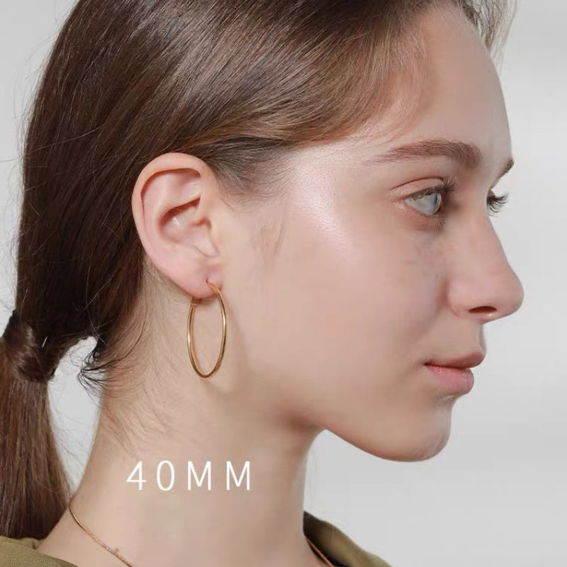 Thin Hoop Earrings-14K Gold