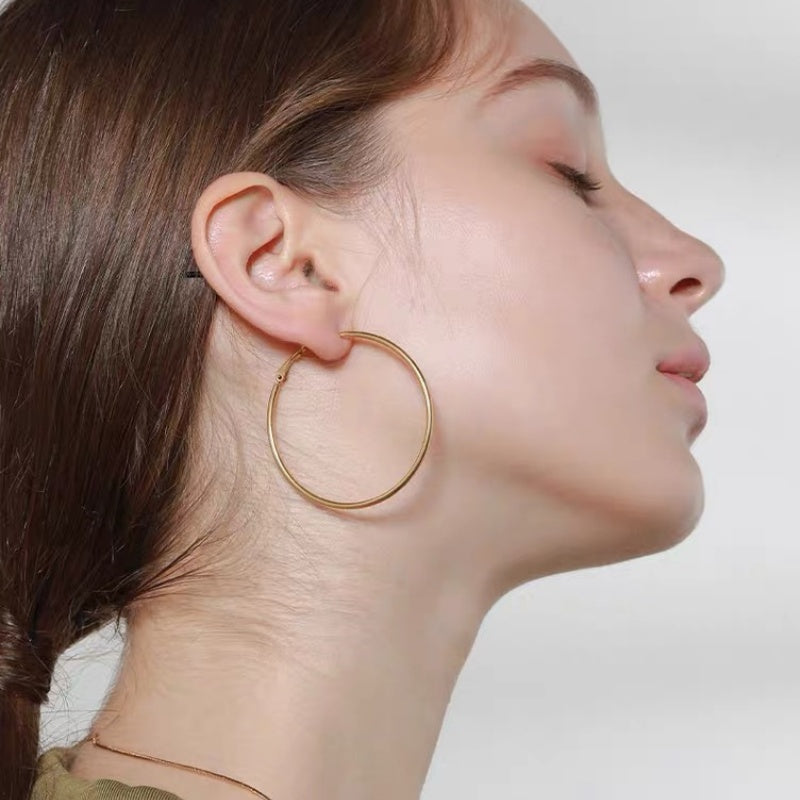 Thin Hoop Earrings-14K Gold