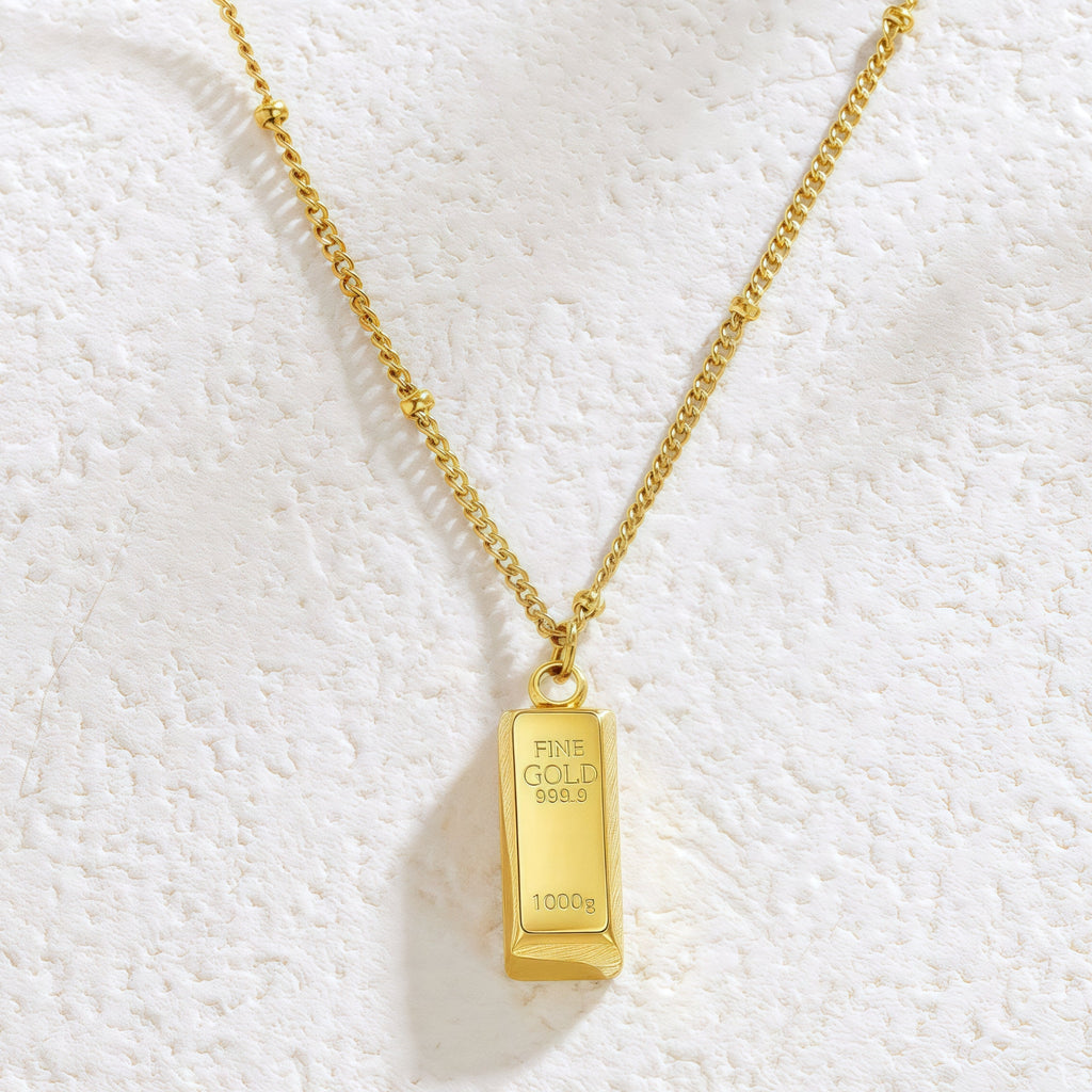 14K Gold Bar Pendant Necklace
