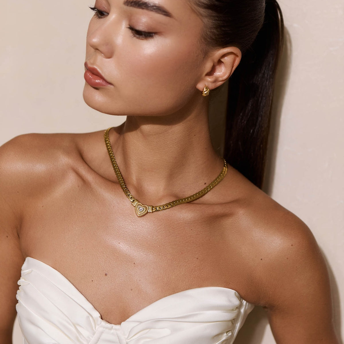 Amoura Crystal Heart Necklace in 14K Gold