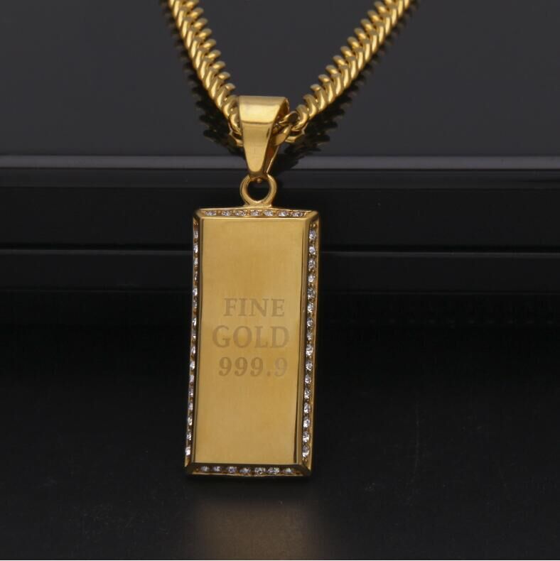 14K Gold Bar Diamond Pendant Necklace