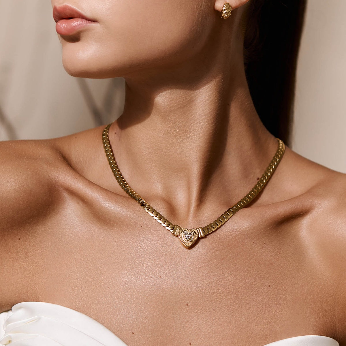 Amoura Crystal Heart Necklace in 14K Gold