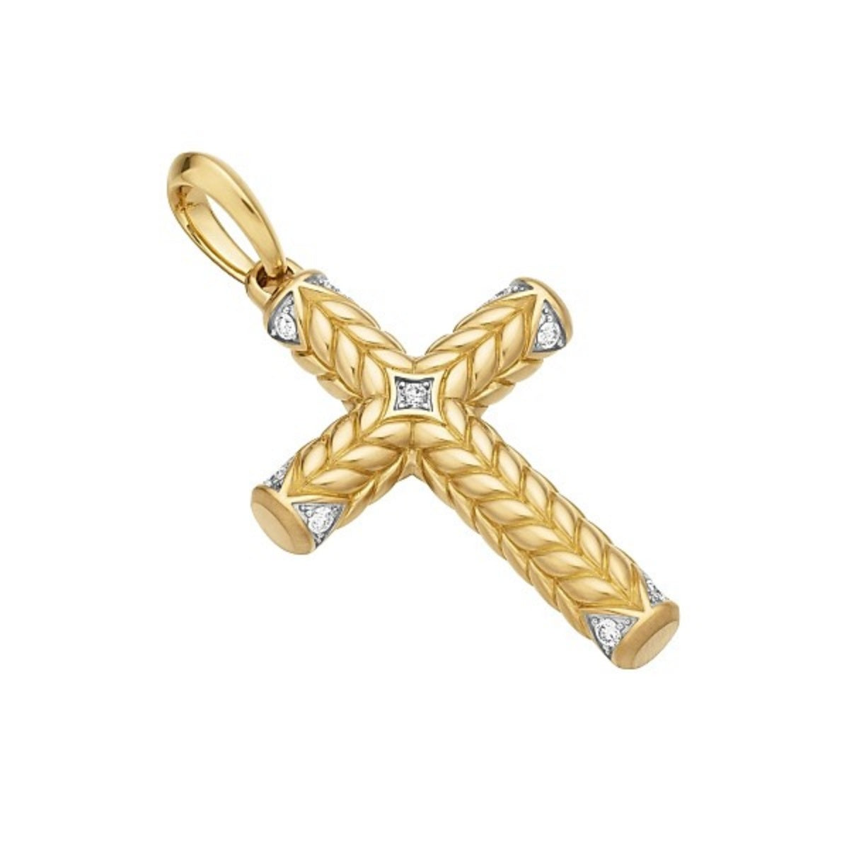 14K Gold Wheat Cross Pendant Necklace