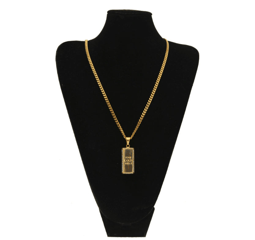 14K Gold Bar Diamond Pendant Necklace