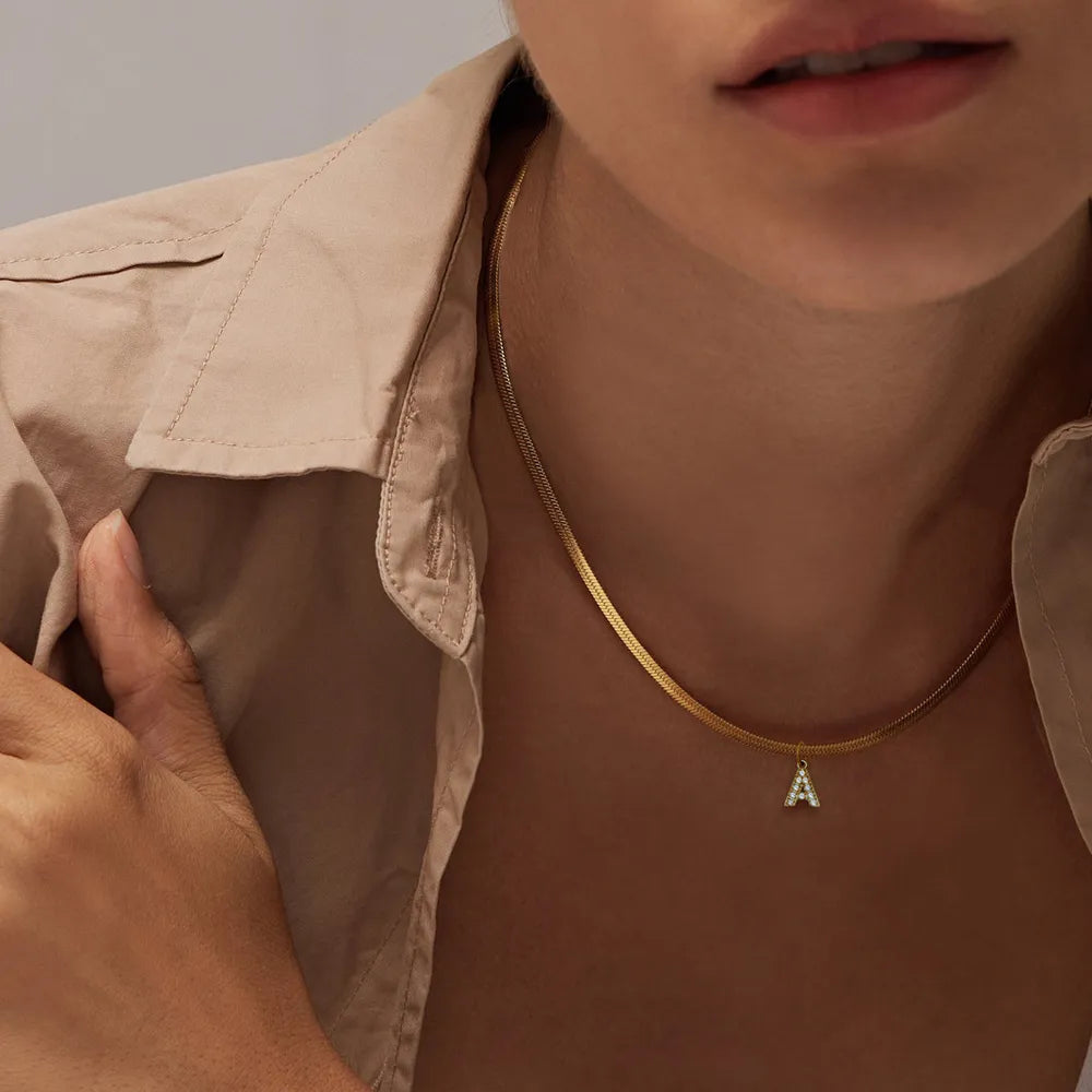 14K Gold Snake Chain Initial Necklace