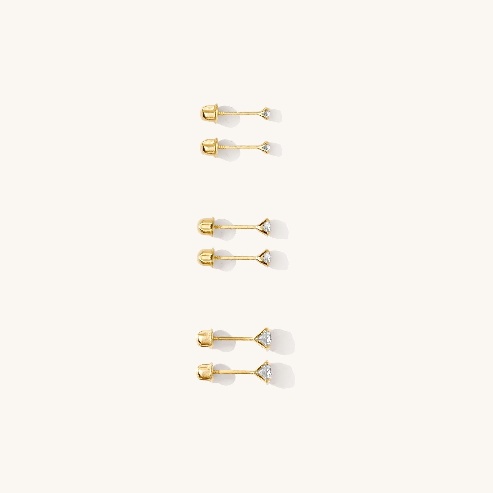 Tiny CZ Screwback Stud Earrings - 14k Solid Gold