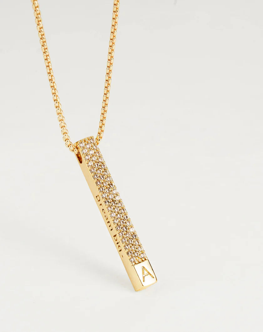 14K Gold CZ Bar Necklace