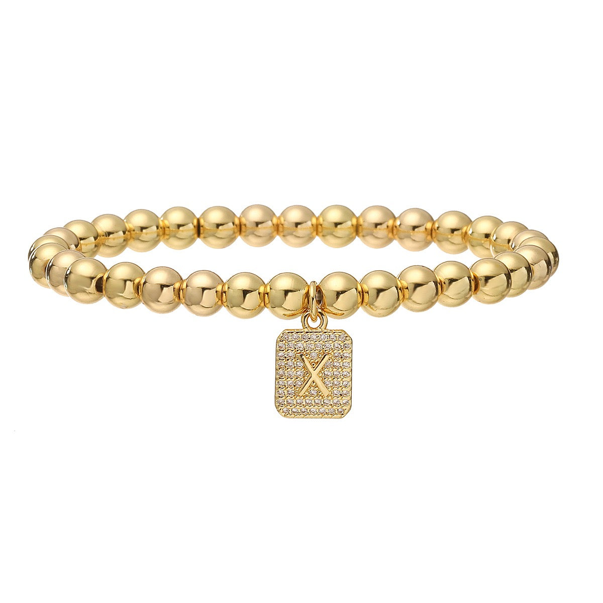 14K Gold Bead Initial Bracelet (6mm)