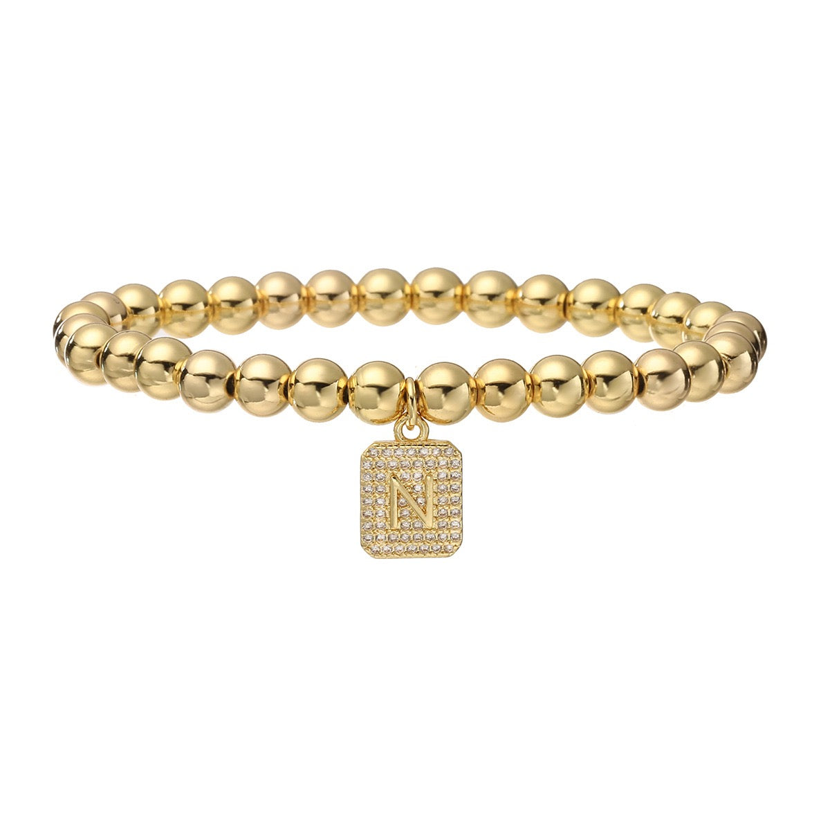 14K Gold Bead Initial Bracelet (6mm)