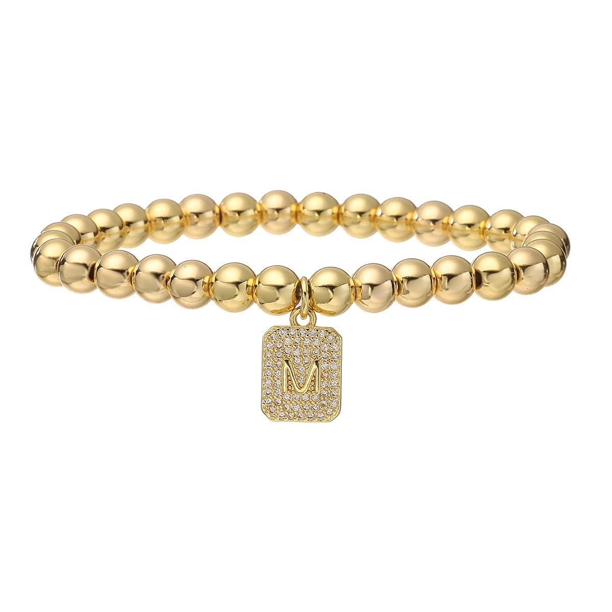 14K Gold Bead Initial Bracelet (6mm)