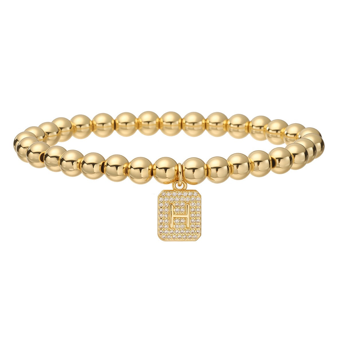 14K Gold Bead Initial Bracelet (6mm)
