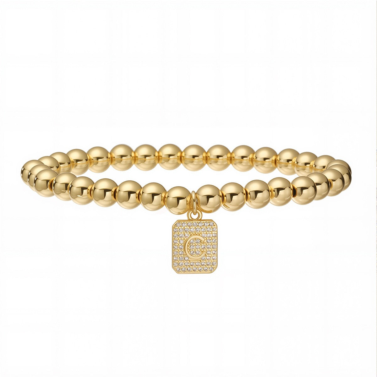 14K Gold Bead Initial Bracelet (6mm)