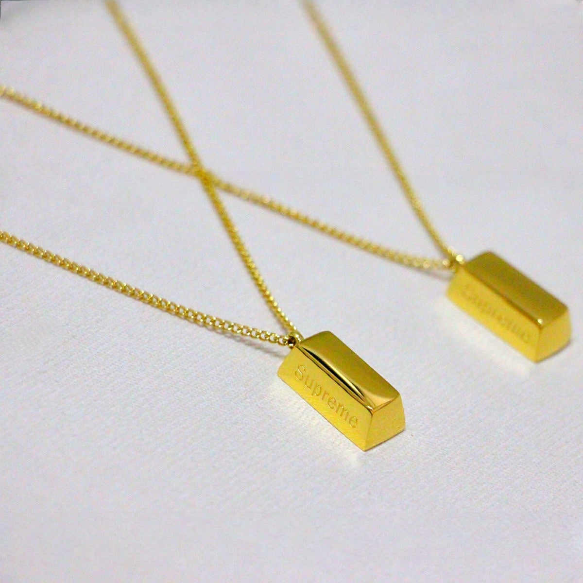 14K Gold Bar Pendant Necklace