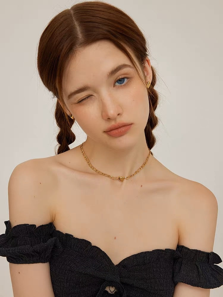 14K Gold Heart Link Chain Necklace