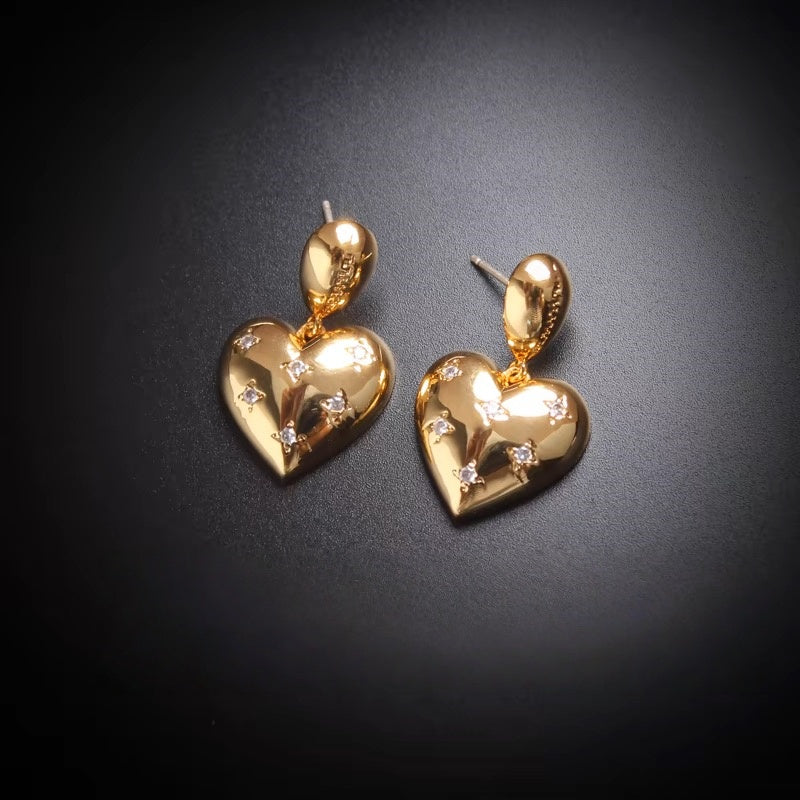 14K Gold Heart Drop Earrings