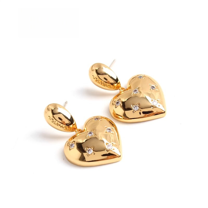 14K Gold Heart Drop Earrings