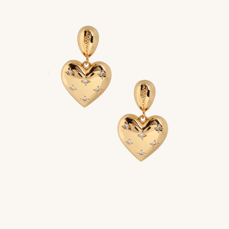 14K Gold Heart Drop Earrings