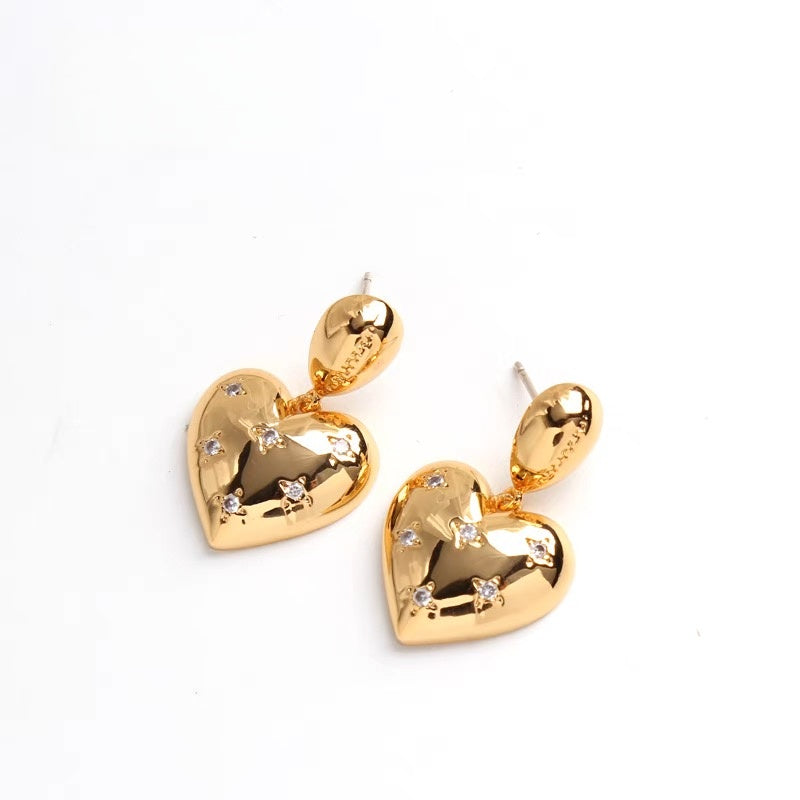 14K Gold Heart Drop Earrings