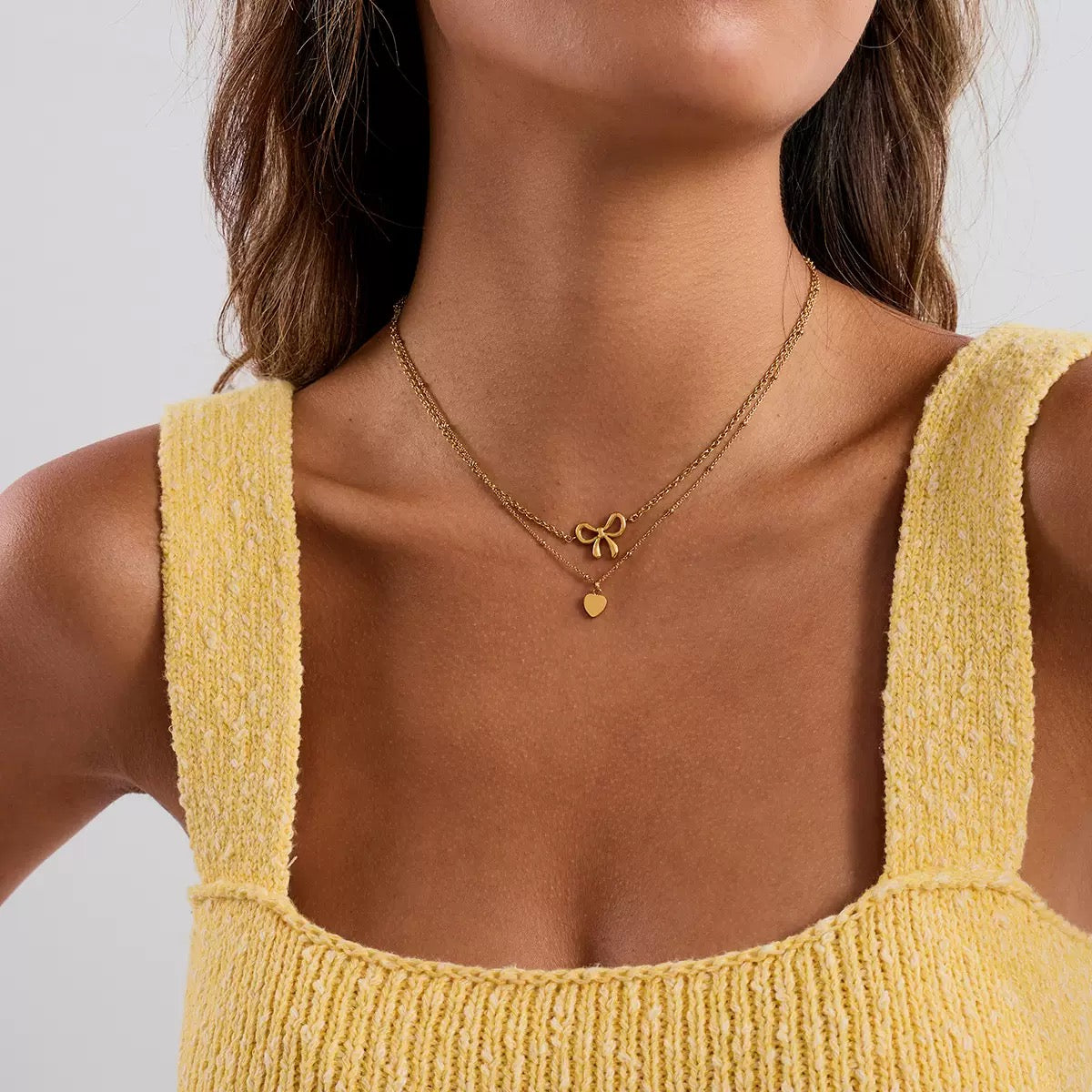 14K Gold Bow & Heart Layered Necklace
