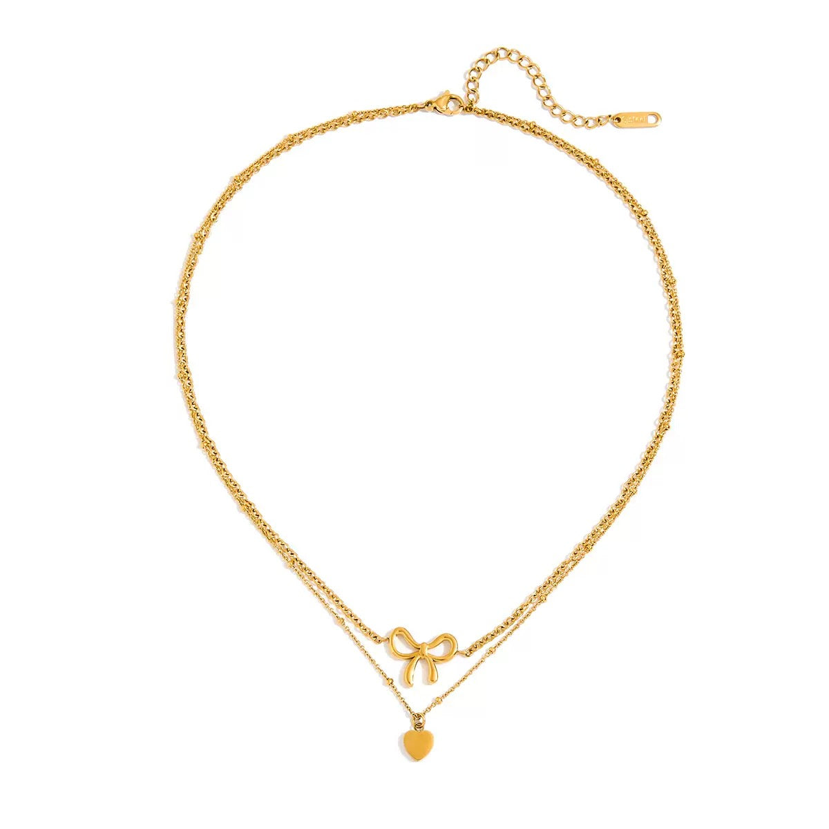 14K Gold Bow & Heart Layered Necklace