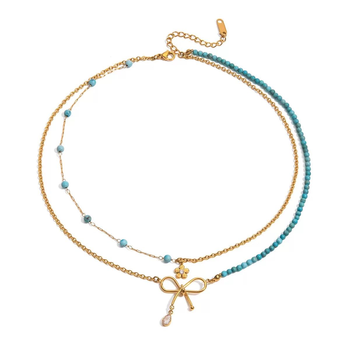 14K Gold Turquoise Bow Layered Necklace