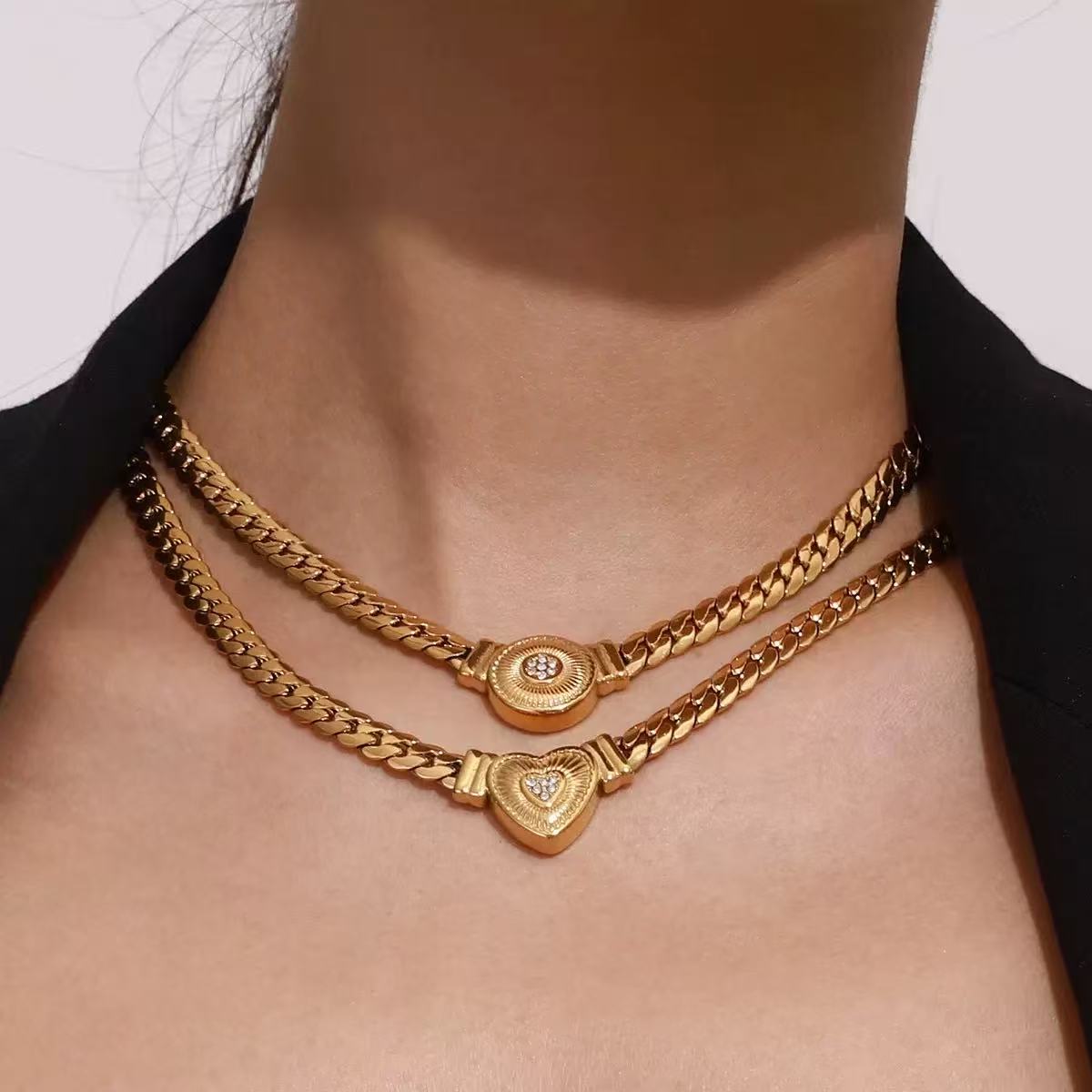 14K Gold Snake Chain with Round Pendant