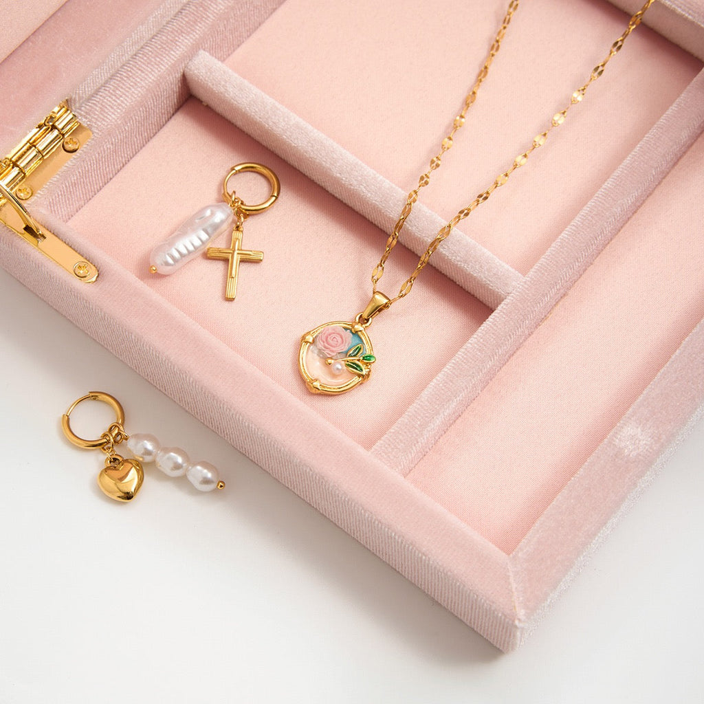 Vintage Enamel Rose Necklace