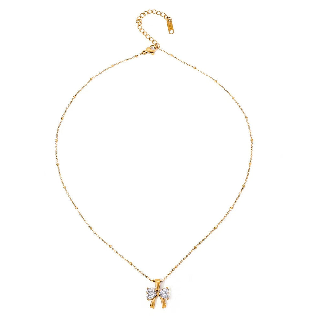 14K Gold Elegant Bow Pendant Necklace