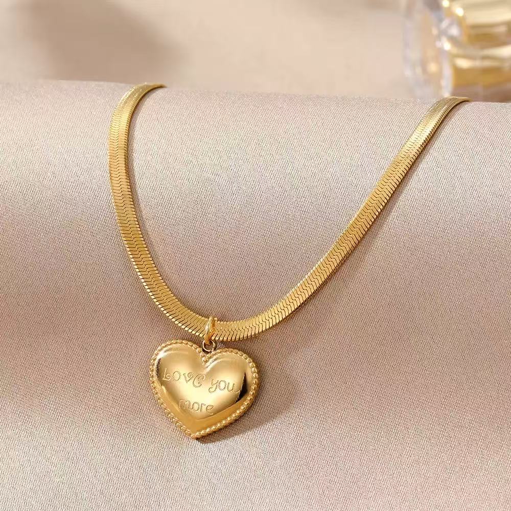 14K Gold 'Love You More' Heart Necklace
