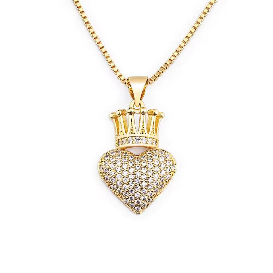 14K Gold Heart & Crown Necklace
