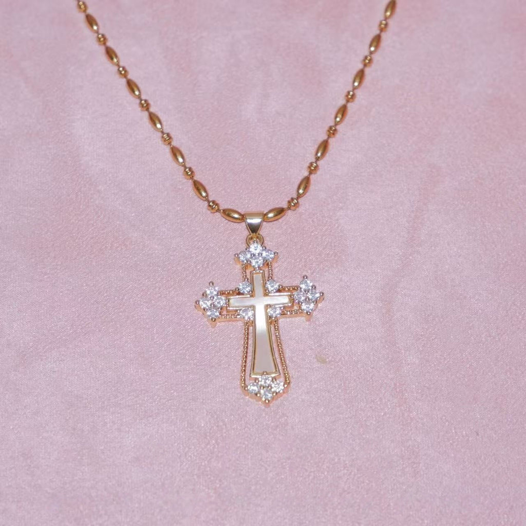 14K Gold Gemstone Cross Pendant Necklace