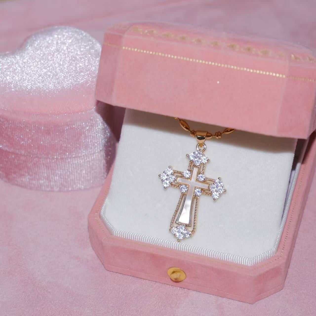 14K Gold Gemstone Cross Pendant Necklace