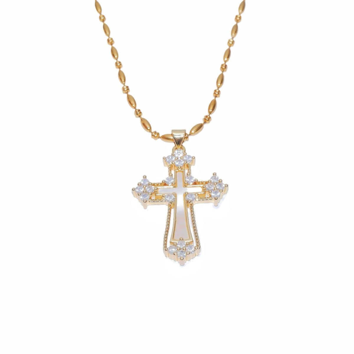 14K Gold Gemstone Cross Pendant Necklace