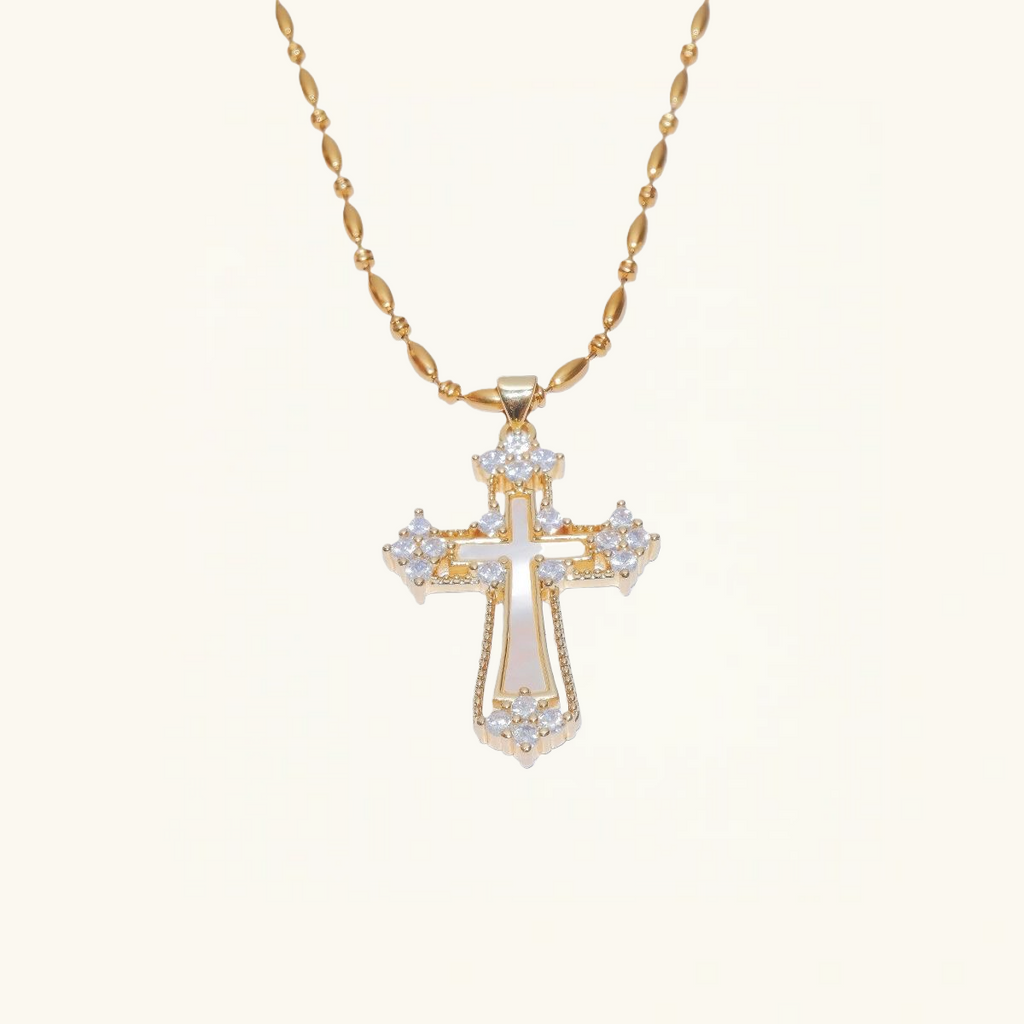 14K Gold Gemstone Cross Pendant Necklace