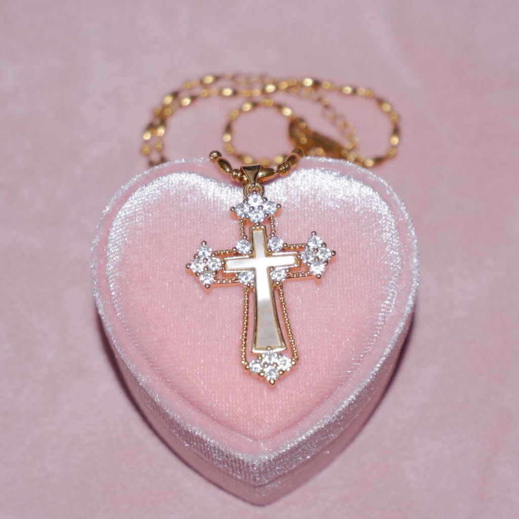 14K Gold Gemstone Cross Pendant Necklace