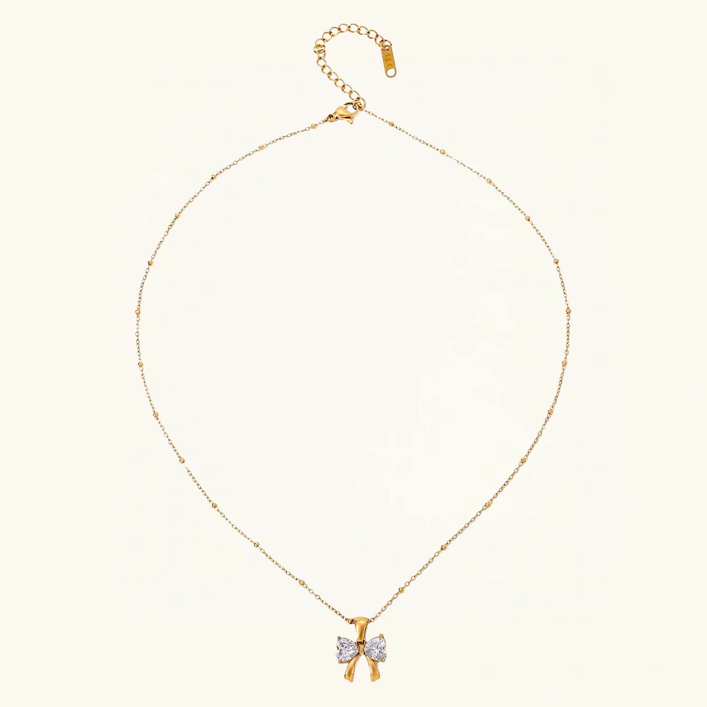 14K Gold Elegant Bow Pendant Necklace