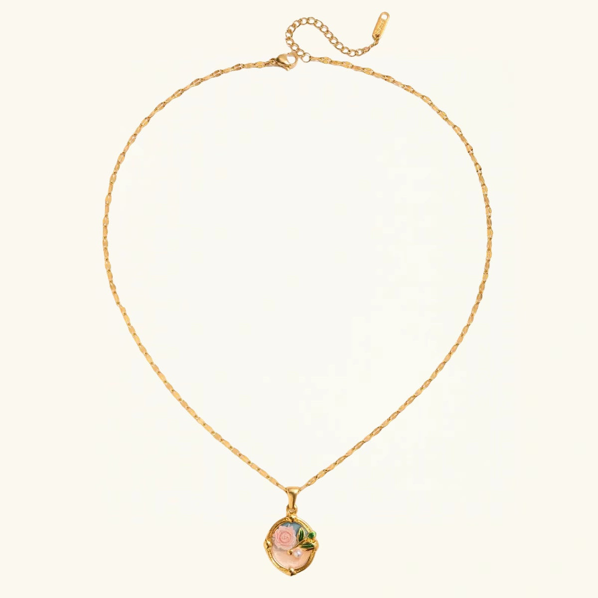 Vintage Enamel Rose Necklace