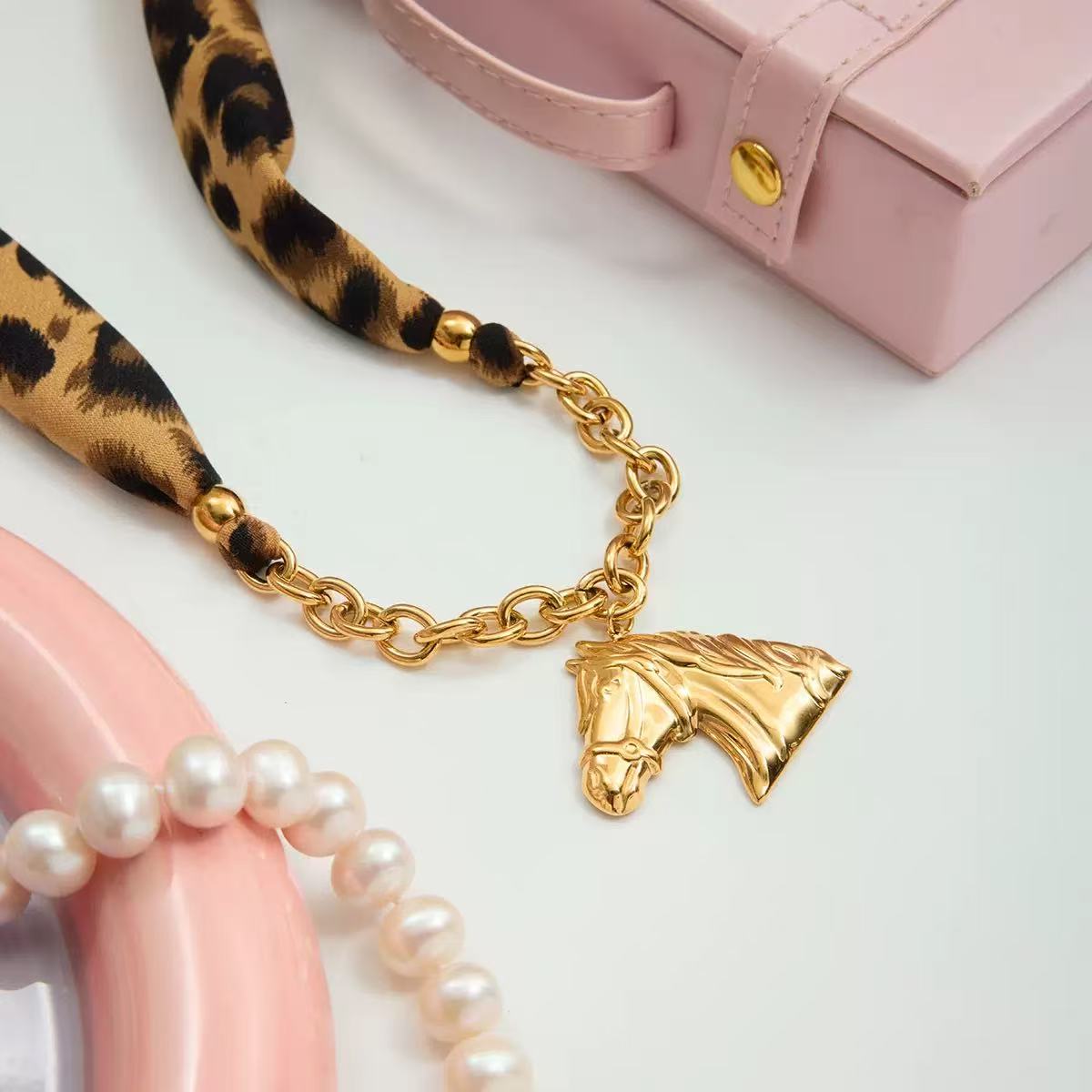 14K Gold Horse Silk Scarf Necklace