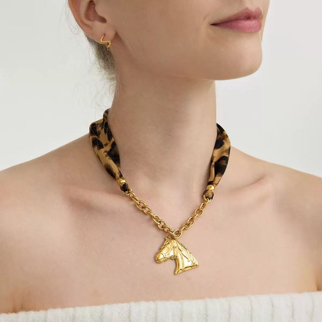 14K Gold Horse Silk Scarf Necklace