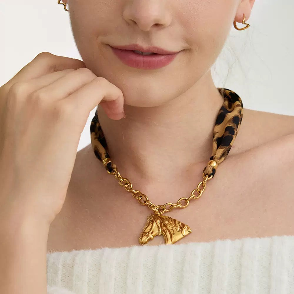 14K Gold Horse Silk Scarf Necklace