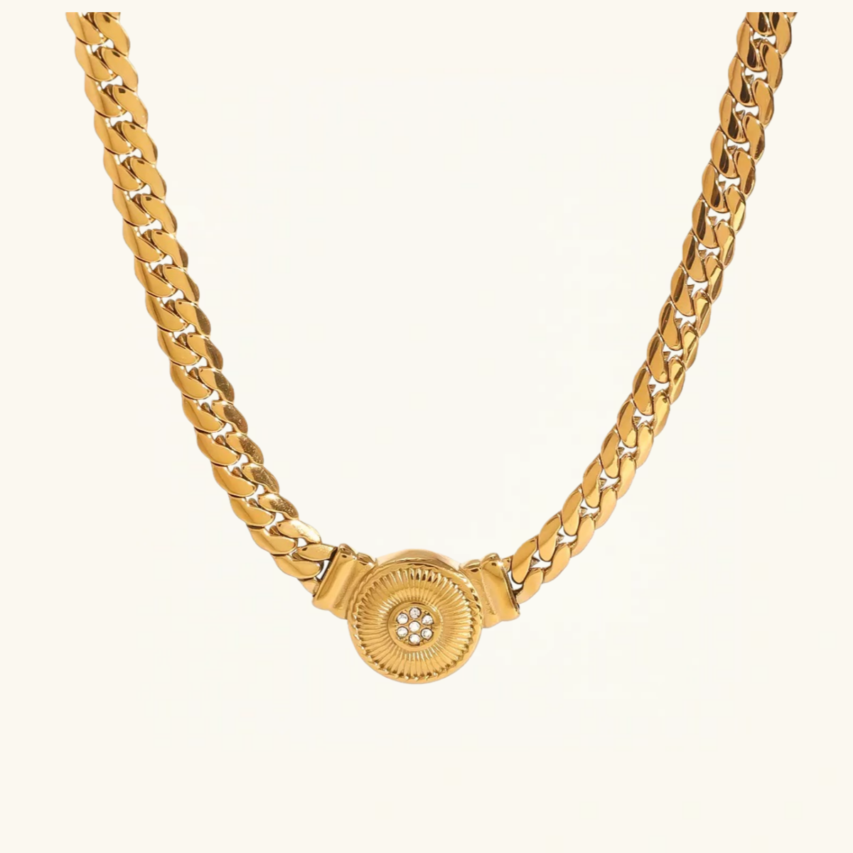 14K Gold Snake Chain with Round Pendant