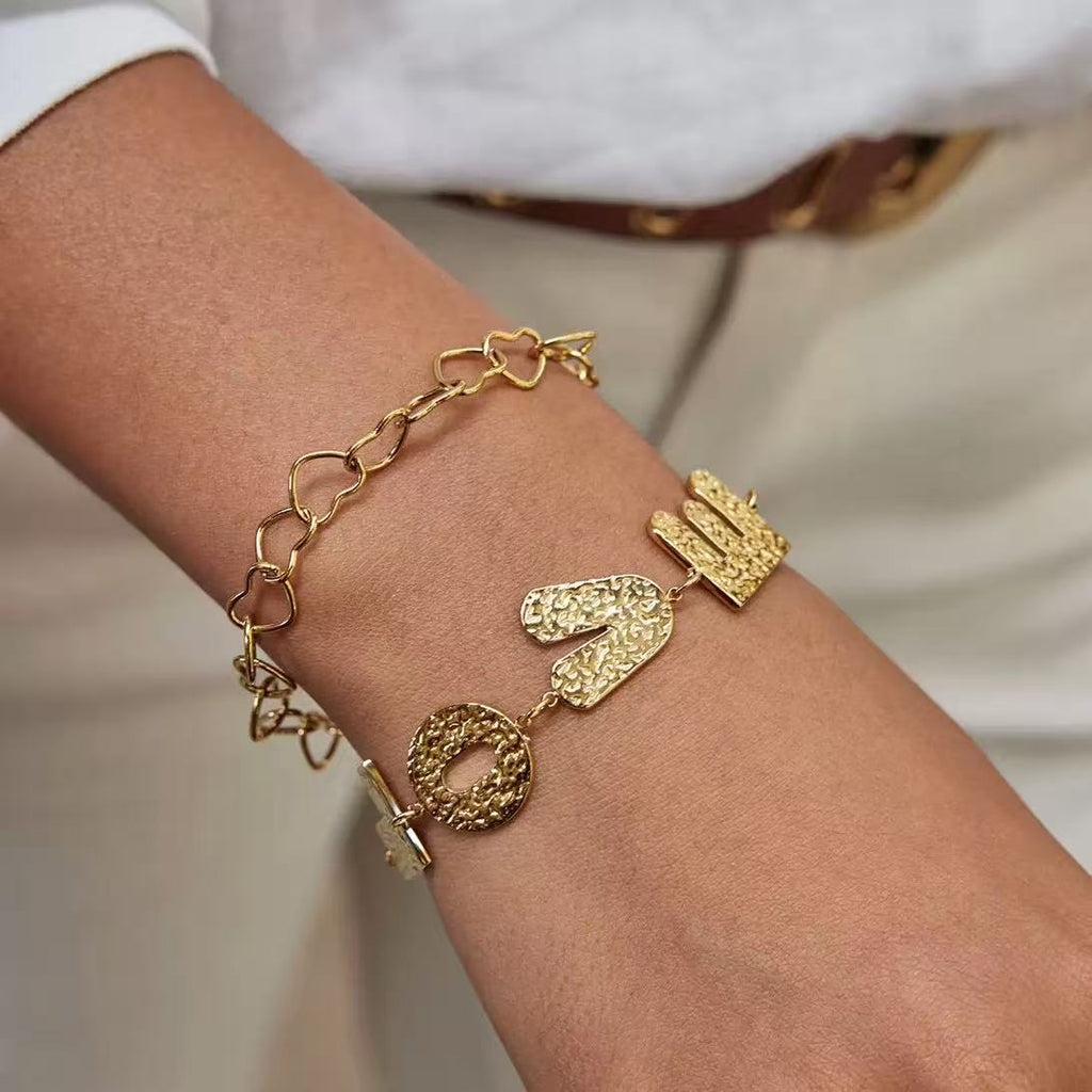 14K Gold Hammered “LOVE” Bracelet