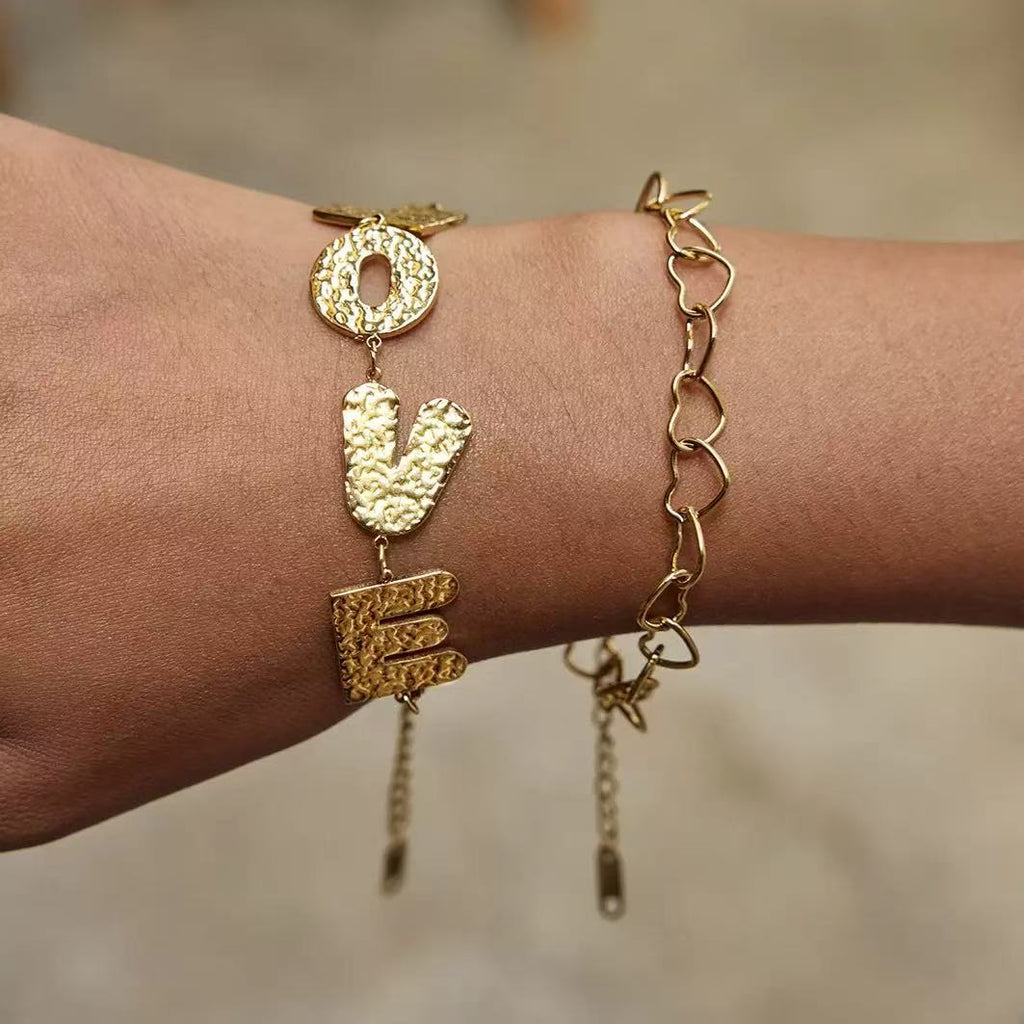 14K Gold Hammered “LOVE” Bracelet