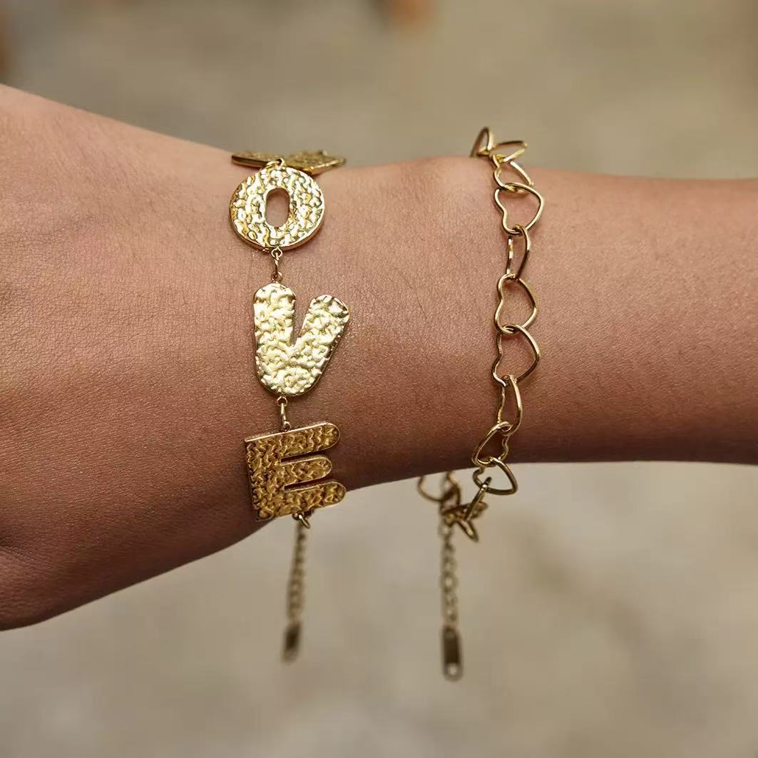 14K Gold Hammered “LOVE” Bracelet