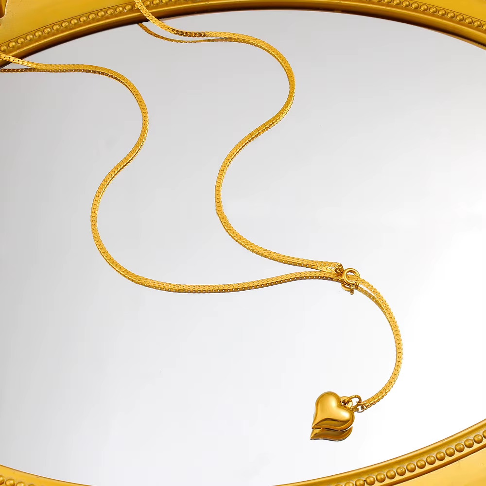 14K Gold Heart Pendant Sweater Necklace