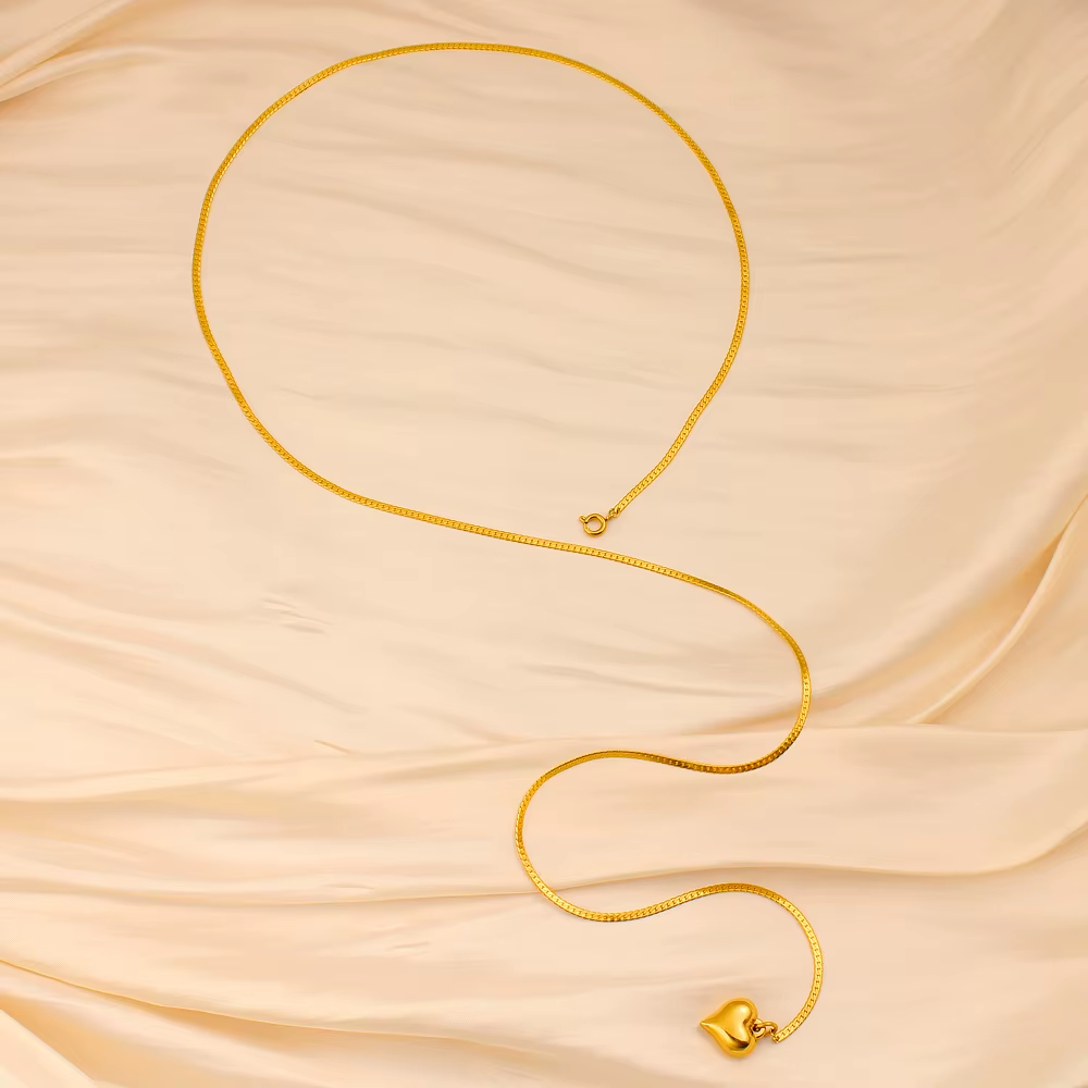 14K Gold Heart Pendant Sweater Necklace