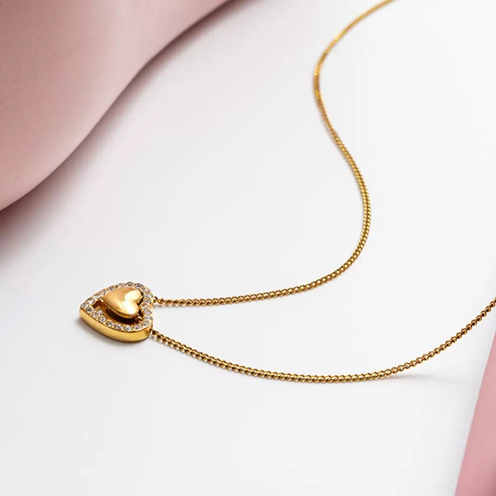 14K Gold Double Heart Necklace