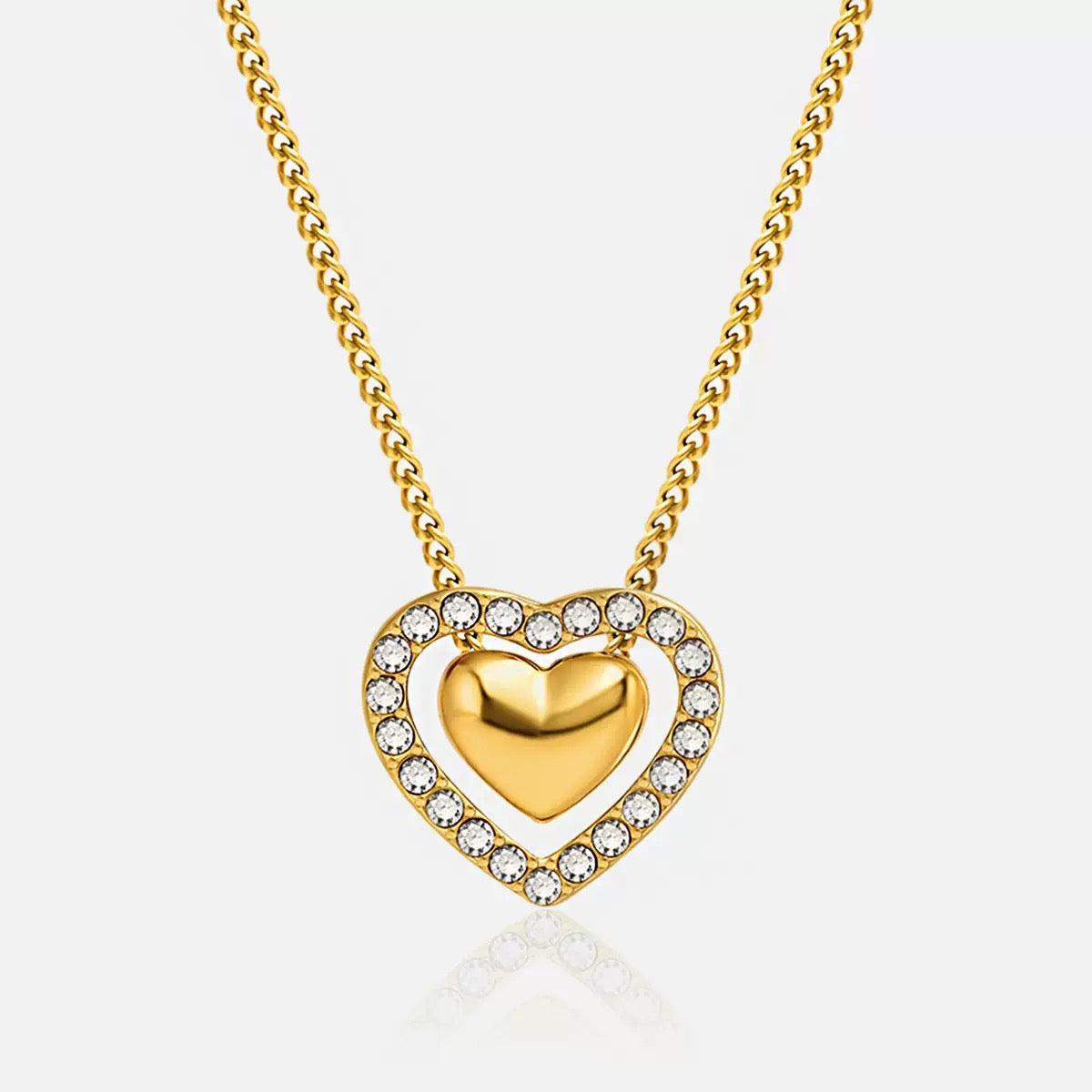 14K Gold Double Heart Necklace